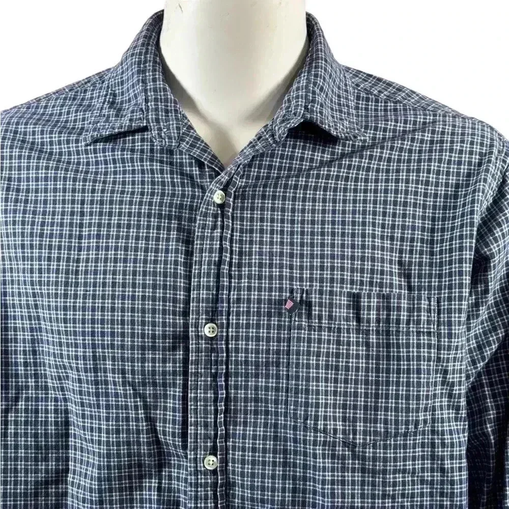 Polo Jeans Co Ralph Lauren Large Blue Plaid Cotton Button Down Dress Shirt